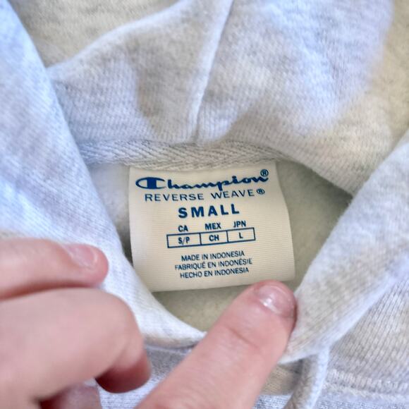 Champion Reverse Weave Heather Gray Spellout Hoodie Small - Picture 9 of 10